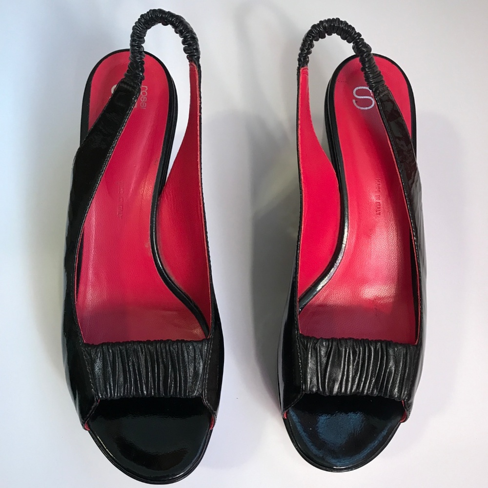Sergio Rossi black patent leather platform wedges